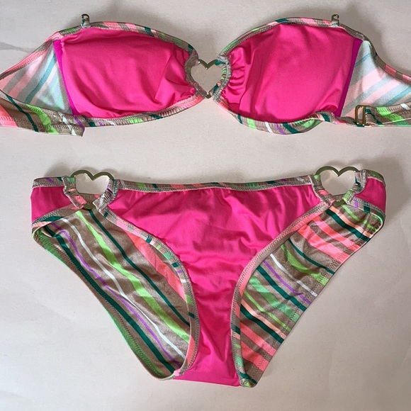 💖HP🌴HTF VS Tan, Colored-striped Bandeau Bikini👙 - Picture 4 of 8